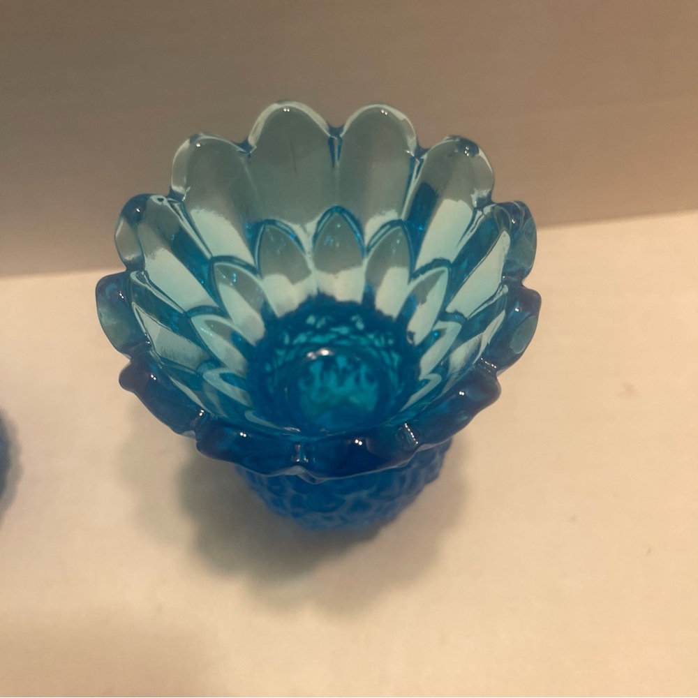 Vintage Aqua Blue Indiana Glass Pineapple candle stick holders - Picture 3 of 7